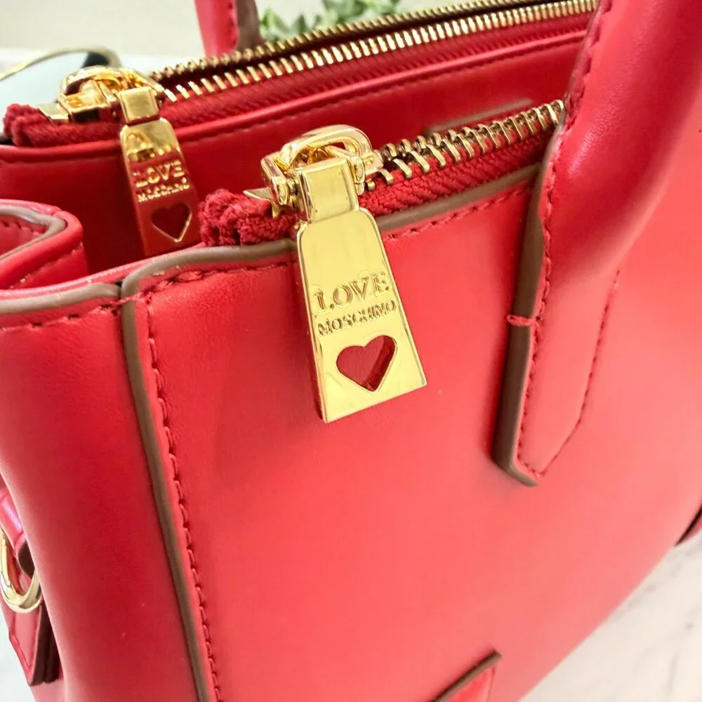 Love Moschino Red Vegan Leather Bag with Gold Hardware Worn Once - Picture 13 of 17